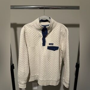 Patagonia Women’s Cotton Quilted Cream and Blue Pullover